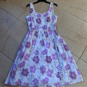 Faith and Passion floral white purple Print Dress size 10 sleeveless